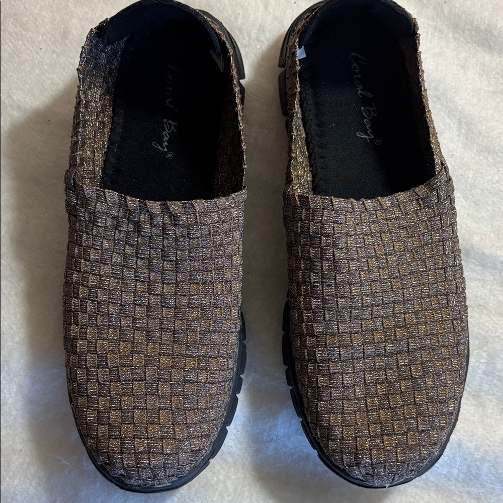 CORAL BAY Slip-On Wooven Fabric Flat Shoes 6.5M Bronze